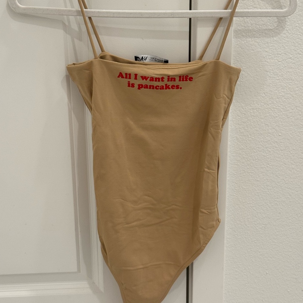 Zara Tan Bodysuit with Red Text